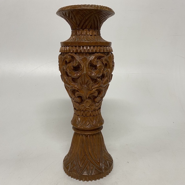 VASE, Carved Camphor Wood 35cm H